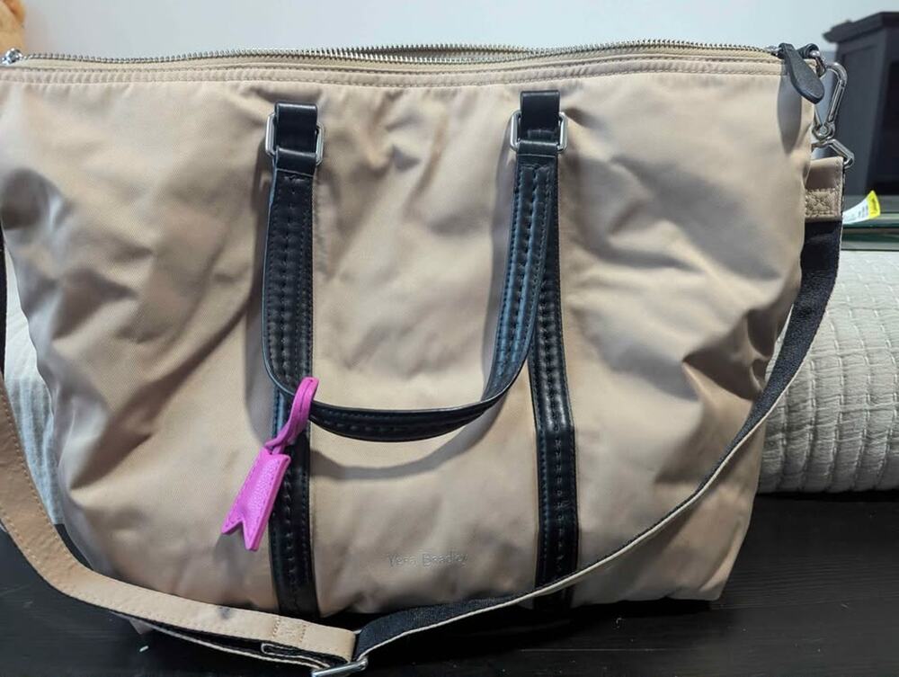 Vera Bradley Nylon Midtown Tote Bag beige and black